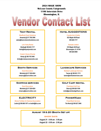 2024 Vendor Contact List for Exhibitors