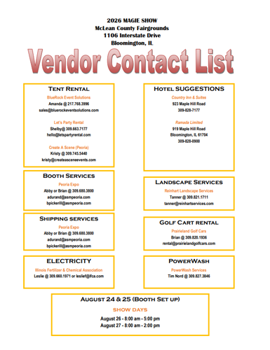 2026 Vendor Contact List for Exhibitors